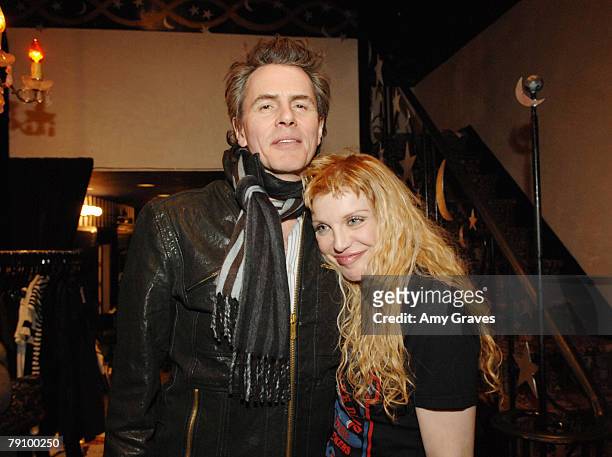 Musicians John Taylor and Courtney Love attend the Hysteric Glamour Party at the Tracey Ross Boutique on January 17, 2008 in West Hollywood,...