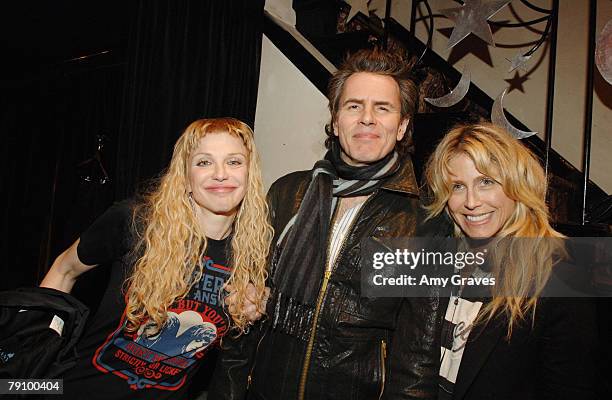 Musicians Courtney Love, John Taylor and Tracey Ross attend the Hysteric Glamour Party at the Tracey Ross Boutique on January 17, 2008 in West...