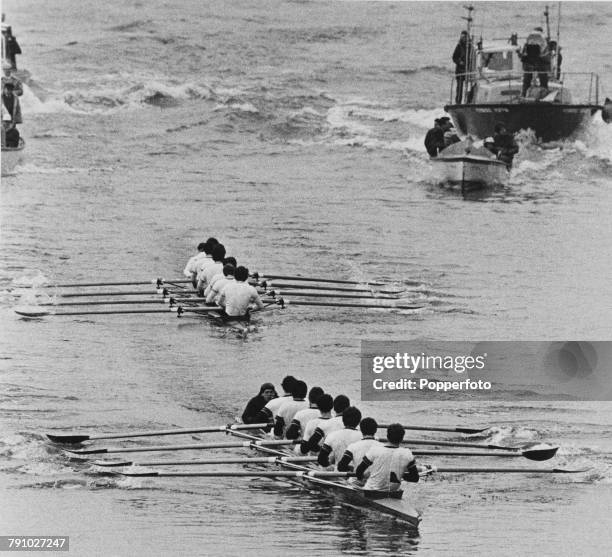 University of Oxford Boat rowed by Cox SR Lesser, JM Evans, WJ Lang, GRD Jones, Michael Evans, DM Rose, JAG Stewart, CLB Long and RC Clay at the bow...