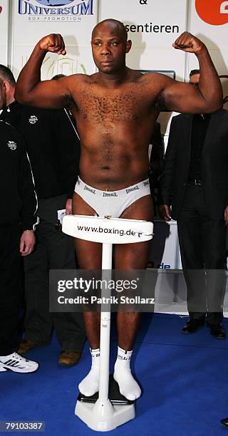 Matt Skelton of Great Britain poses during the official weigh in on January 18, 2008 in Duesseldorf, Germany.The WBA Commonwealth unification...