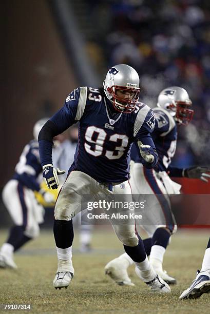 New England Patriots Richard Seymour in action against the Tennessee Titans at the AFC Divisional Playoff Game at Gillette Stadium in Foxboro,...