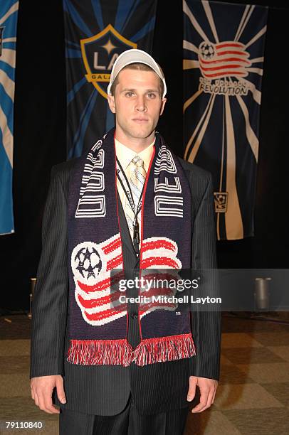 Rob Valentino poses poses for photo after being selected 13th by New England Revolution in the MLS Super Draft on January 18, 2008 at the Baltimore...