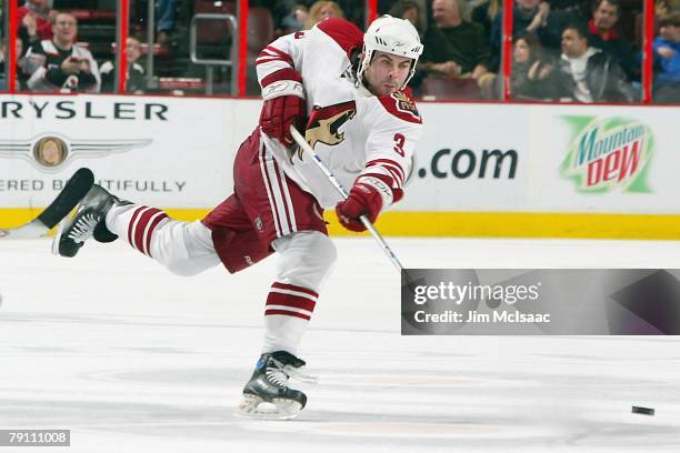 Keith Yandle of the Phoenix Coyotes skates during the NHL game against the Philadelphia Flyers at the Wachovia Center on December 18, 2007 in...