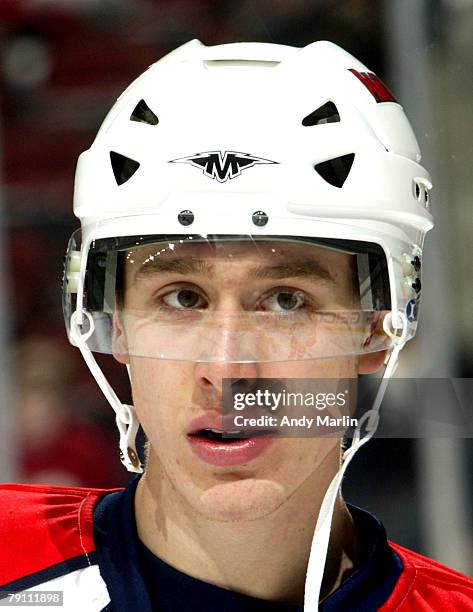 Shawn Matthias of the Florida Panthers looks on during warmups before a game against the New Jersey Devils in his first NHL appearance prior at the...