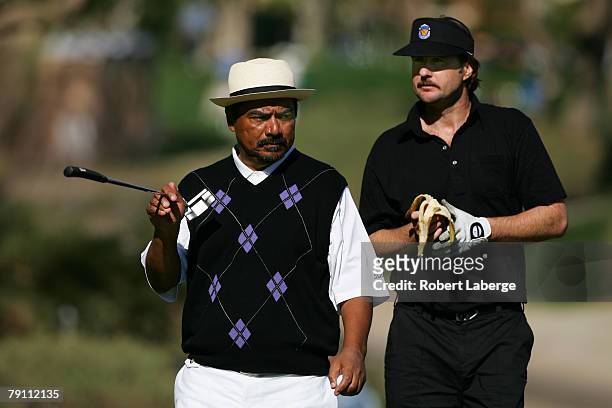 Comedian George Lopez and actor Luke Wilson during the third round of the 49th Bob Hope Chrysler Classic on January 18, 2008 at the PGA WEST Arnold...