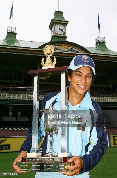 Captain Lisa Sthalekar holds the WNCL trophy during the WNCL final between the NSW Breakers and the Southern Scorpions at the SCG January 19, 2007 in...