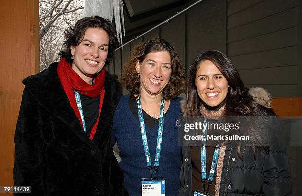 Director of "La Corona " Amanda Micheli, Director of "kids + money" Lauren Greenfield and Director of "La Corona " Isabel Vega attend the...