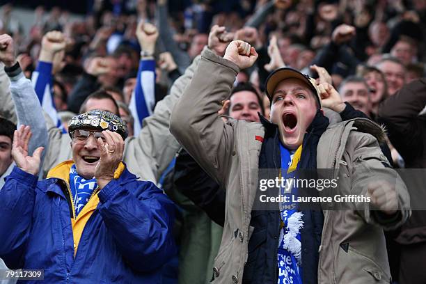 Sheffield Wednesday fans celebrate the first goal during the Coca Cola Championship match between Sheffield Wednesday and Sheffield United at...