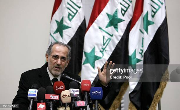 Mouwaffak al-Rubaie, Iraq's national security adviser, speaks during a press conference in on January 13, 2008 in Baghdad, Iraq. Al-Rubaie opened the...