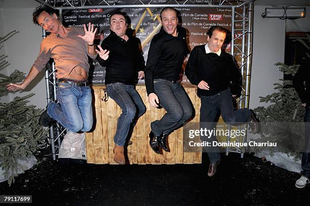 Actor Franck Dubosc, diretor Fabien Onteniente, actor Samuel Le Bihan and actor Abbes Zahmani pose during a photocall for the Movie "DISCO" at the...