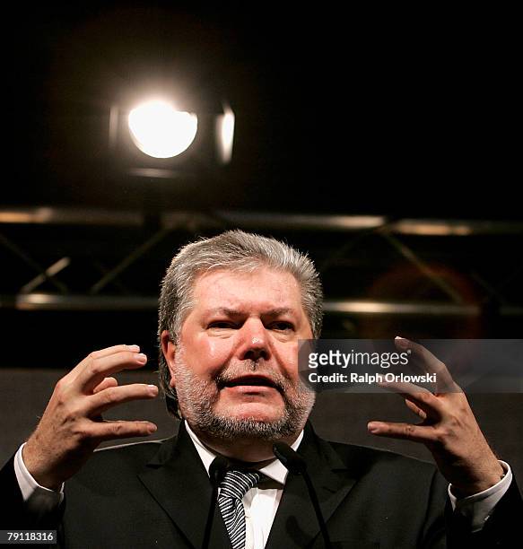 Kurt Beck, Governor of the German state of Rhineland-Palatinate and head of the Social Democratic Party Germany speaks during an election rally for...