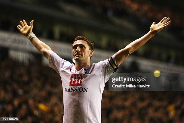 Robbie Keane of Tottenham Hotspur celebrates scoring his sides second goal during the Barclays Premier League match between Tottenham Hotspur and...