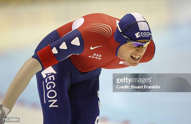 Jan Bos of The Netherlands in action during the mens 1000m race during the first day of the World sprint speed skating Championships on January 19,...