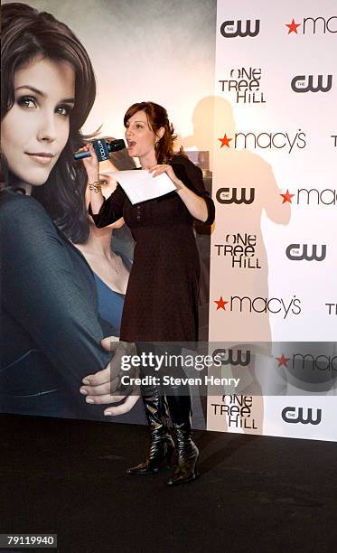 Danielle Monaro talks to fans waiting at the appearance of One Tree Hill cast members Sophia Bush and Danielle Zuniga at Macy's Herald Square on...