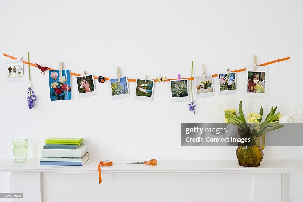 Photographs hanging on a wall