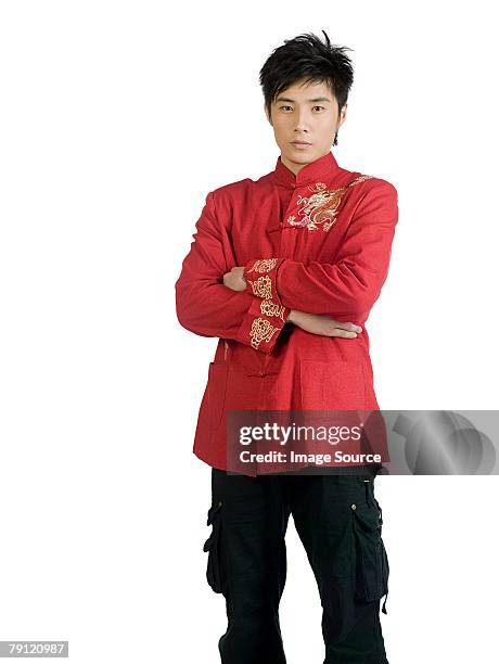 portrait of a young man - chinese traditional dress stock pictures, royalty-free photos & images
