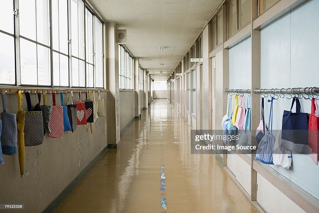 Bags hanging in a corridor