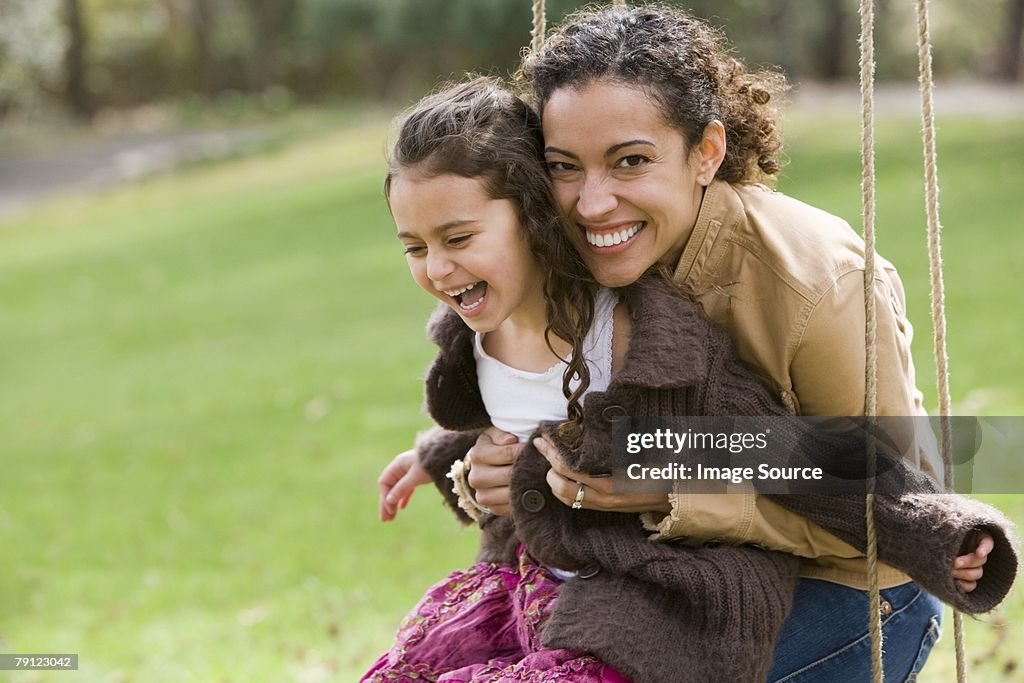 Mother and daughter on swing