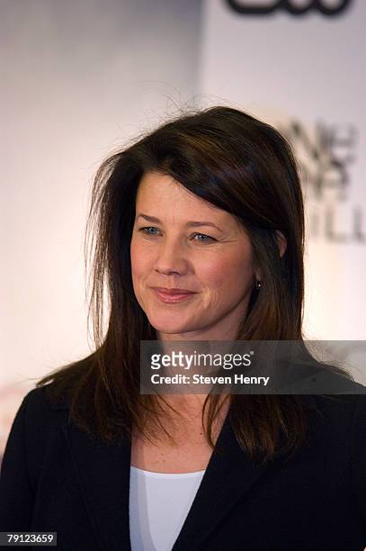 Actress Daphne Zuniga poses on stage at Macy's Herald Square on January 19, 2008 in New York City.