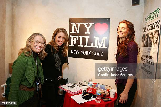 Pat Kaufman, director Amy Redford and actress Saffron Burrows attend The New York Lounge Sponsored by Variety on January 18, 2008 in Park City, Utah.