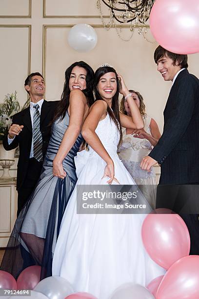 mother and daughter dancing at quinceanera - 15th birthday stock pictures, royalty-free photos & images