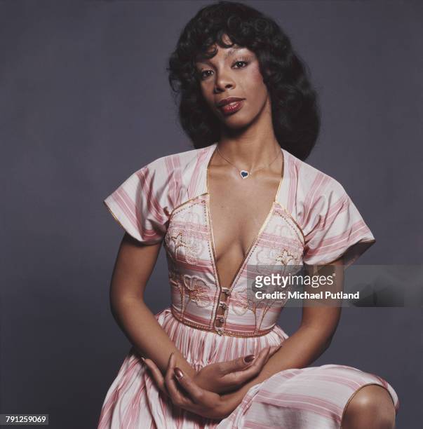 American pop, soul and disco singer and songwriter, Donna Summer , posed in London, 29th April 1976.