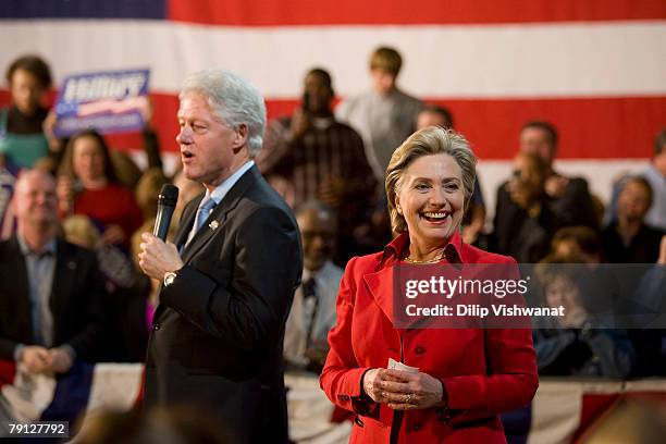 Former President Bill Clinton introduces at a town hall meeting his wife Democratic presidential hopeful Sen. Hillary Clinton following the Nevada...