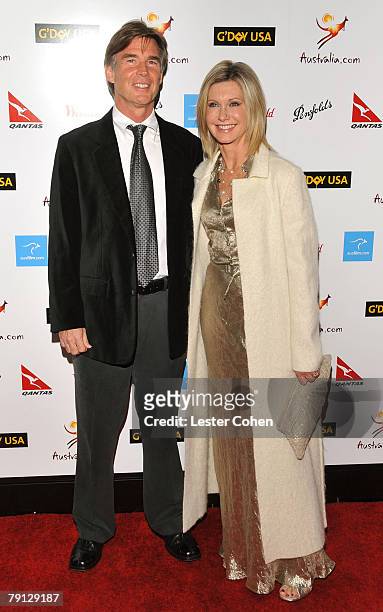 Actress Olivia Newton-John and John Easterling arrive for the GDay USA Australia.com black tie gala held at the Grand Ballroom in the Hollywood &...