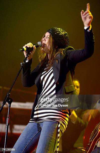 Thea Gilmore performs during the 'Number One Project' charity concert at the Echo Arena on January 19, 2008 in Liverpool, England. The event aims to...