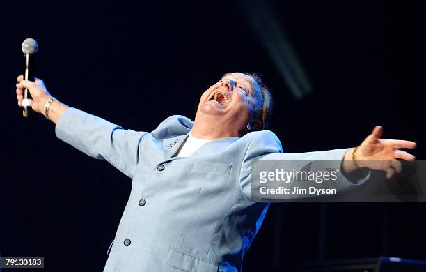 Gerry Marsden performs during the 'Number One Project' charity concert at the Echo Arena on January 19, 2008 in Liverpool, England. The event aims to...