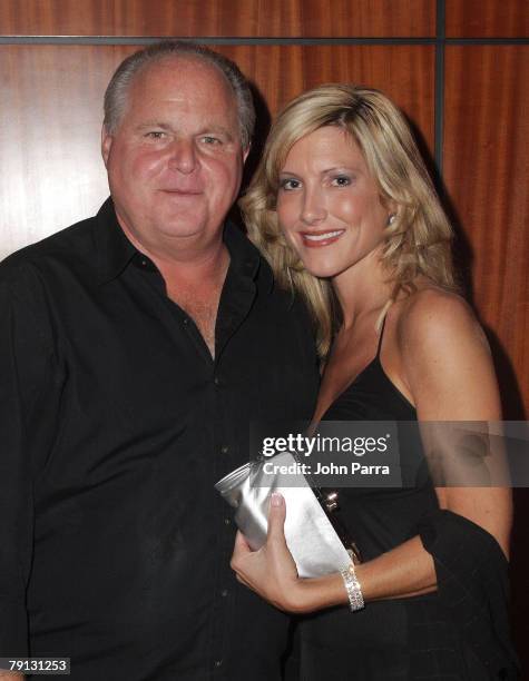 Rush Limbaugh and Kathryn Rogers arrive at the Ritz Carlton South Beach to attend the 2008 All Star Gala and Party to benefit the AROD Family...