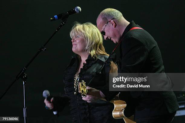 Connie Lush and Nasher of Frankie Goes to Hollywood perform at The Number One Project in The Liverpool Echo Arena on January 19, 2008 in Liverpool,...