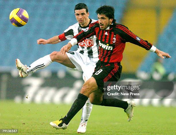 Antonio Di Natale of Udinese and Ivan Gennaro Gattuso of AC Milan in action during the Serie A match between AC Milan and Udinese on January 20, 2008...