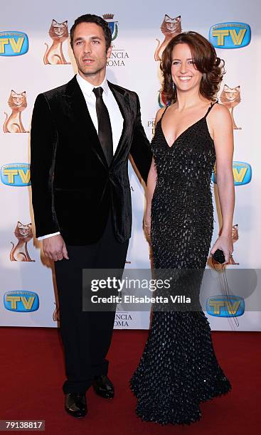 Actor Raoul Bova and wife Chiara Giordano arrive at the Italian TV Awards ''Telegatti'' at the Auditorium Conciliazione on January 20, 2008 in Rome,...