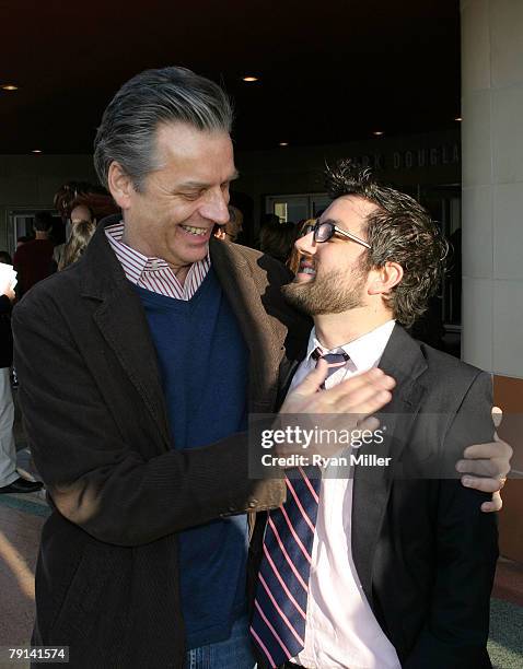 Artistic Director Michael Ritchie talks with Dramaturg and literary associate Mike Sablone as they arrive to attend the World Premiere of Emo Rock...