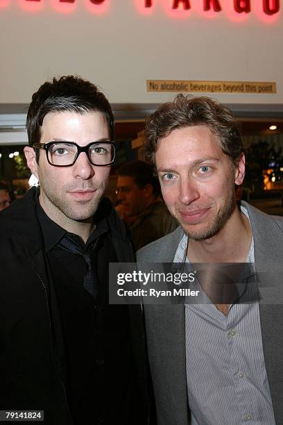 Actor Zachary Quinto and composer and Lyricist Michael Friedman pose during the opening night party for the World Premiere of Emo Rock Musical...