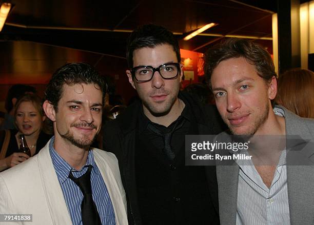 Cast member actor Ian Unterman, actor Zachary Quinto and composer and lyricist Michael Friedman pose during the opening night party for the World...