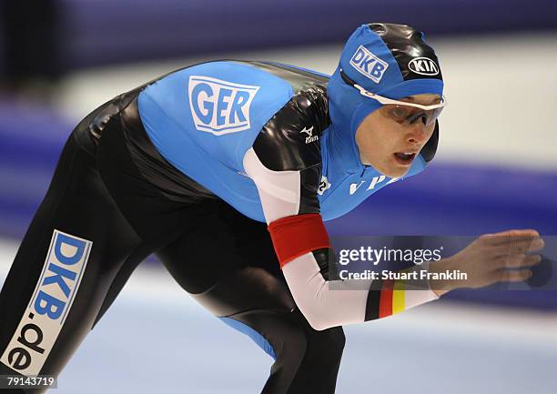 Heike Hartmann of Germany in action during the ladies 1000m race during the first day of the World sprint speed skating Championships on January 19,...