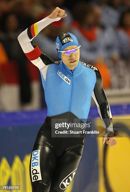Samuel Schwarz of Germany in action during the mens 1000m race during the first day of the World sprint speed skating Championships on January 19,...