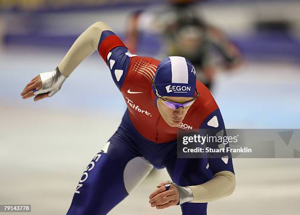 Jan Bos of The Netherlands in action during the mens 1000m race during the first day of the World sprint speed skating Championships on January 19,...