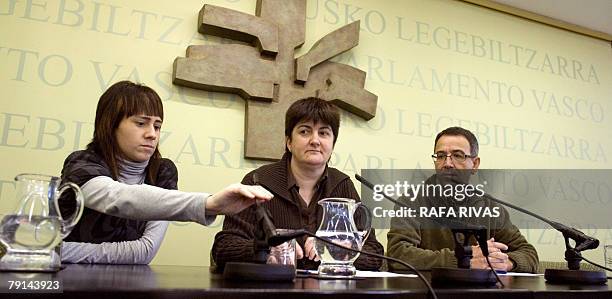 The Basque Lands' Communist Party EHAK-PCTV representatives, Julian Martinez , Nekane Erauskin and Ane Azurmendi give a press conference on their...