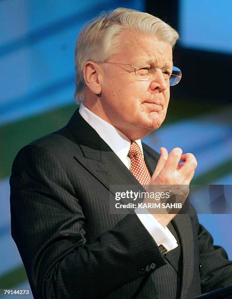 Olafur Grimsson, the president of Iceland, addresses the opening ceremony of the World Future Energy Summit in the Emirati capital Abu Dhabi, 21...