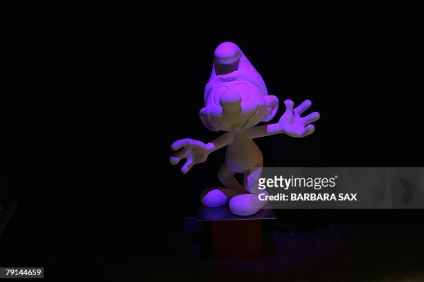 The figurine of a smurf is on display during an event 21 January 2008 in Berlin to celebrate the smurfs' 50th anniversary. The smurfs were invented...