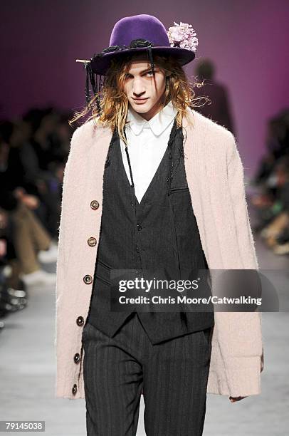 Model walks the runway during the Ann Demeulemeester Menswear fashion show part of Paris Fashion Week Fall/Winter 2008/2009 on the 19th of January...