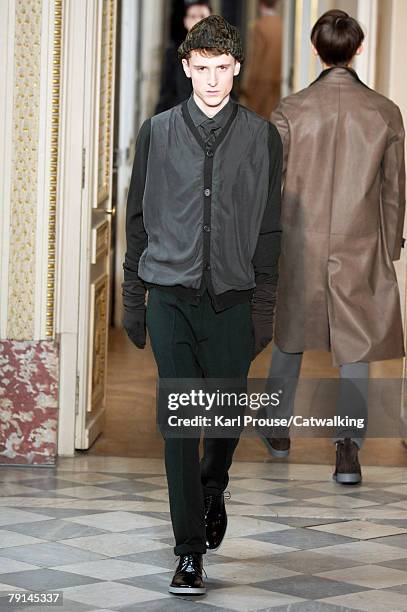 Model walks the catwalk during the Lanvin Menswear fashion show part of Paris Fashion Week Fall/Winter 2008/2009 on January 20, 2008 in Paris, France.