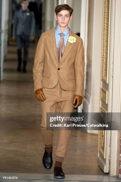 Model walks the catwalk during the Lanvin Menswear fashion show part of Paris Fashion Week Fall/Winter 2008/2009 on January 20, 2008 in Paris, France.