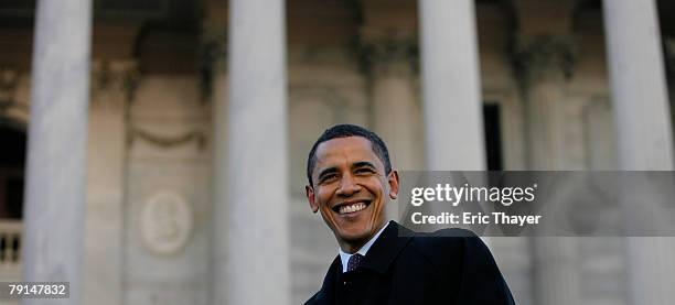 Presidential candidate U.S. Senator Barack Obama arrives during a Martin Luther King Day rally at the state capitol January 21, 2008 in Columbia,...