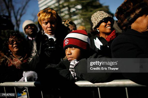 Members of the crowd during a Martin Luther King Day rally at the state capitol January 21, 2008 in Columbia, South Carolina. Democratic presidential...