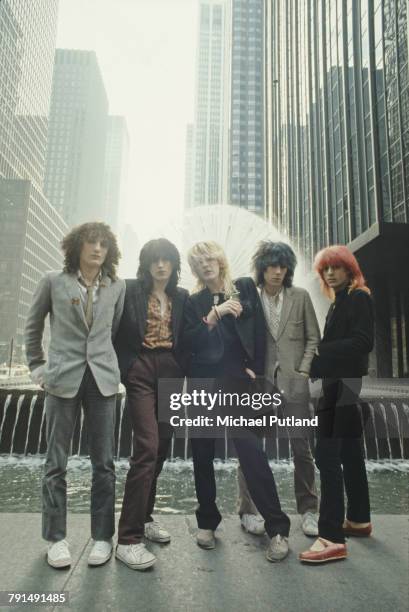 English new wave group Japan posed together in New York in September 1979. The band are, left to right: guitarist Rob Dean, drummer Steve Jansen,...