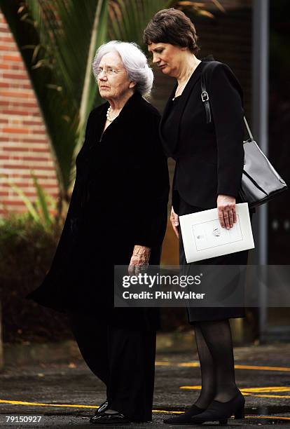 June, Lady Hillary and Prime Minister Helen Clark leave St Marys church following the State Funeral for Sir Edmund Hillary at St Marys Cathedral on...